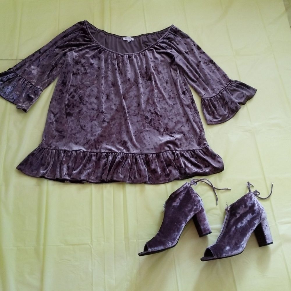 BEACH LUNCH LOUNGE Womens XL brown crushed velvet top